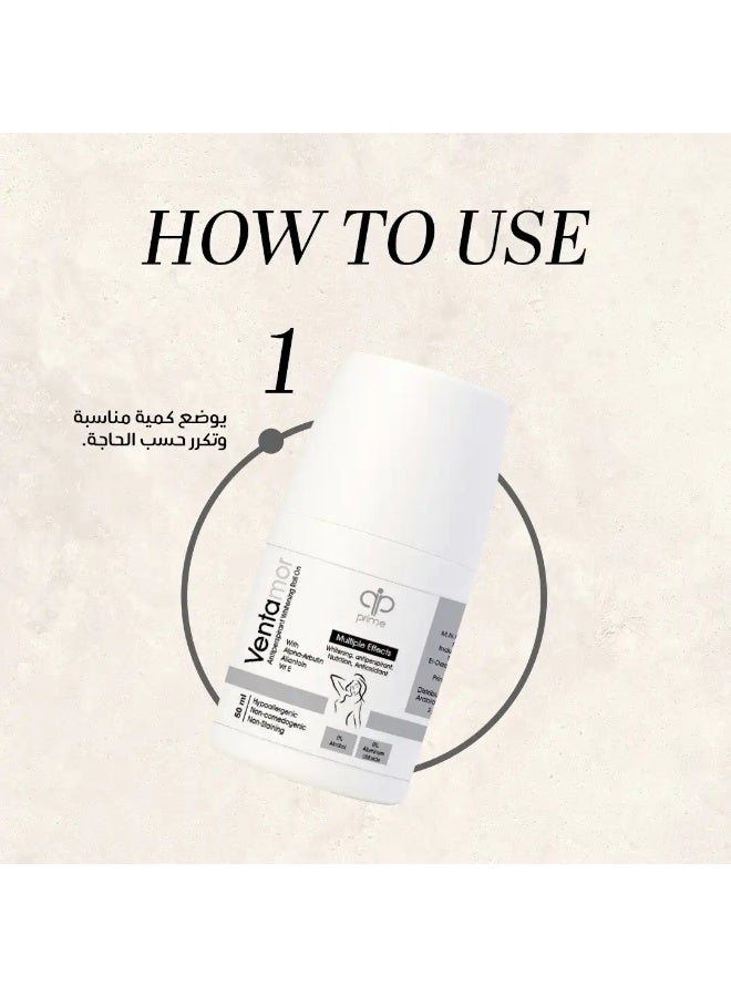 Ventamor Whitening Antiperspirant Roll-On 50 ml with Alpha Arbutin, Allantoin & Vitamin E – 48H Sweat Protection, Brightens Underarms, Hypoallergenic, Alcohol & Aluminum Free - Image 2